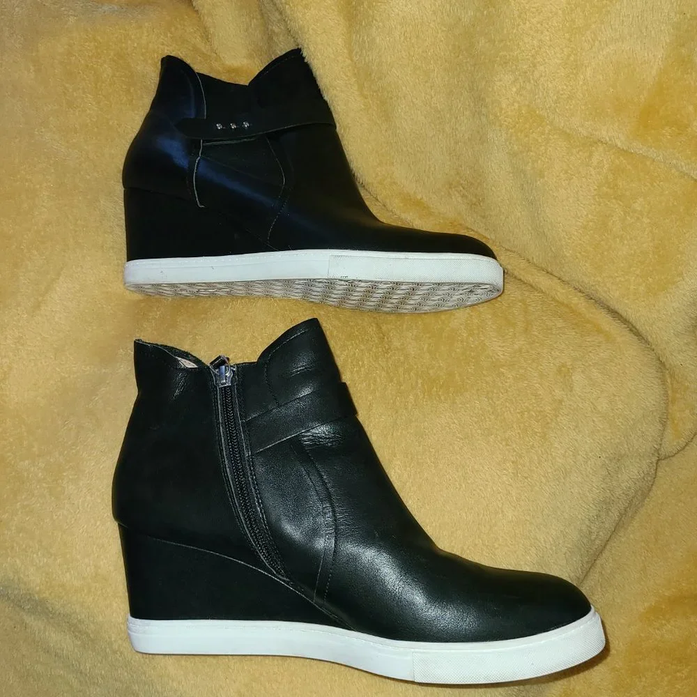 Linea Paolo "Freshton" Black Leather Wedge Sneakers Booties sz. 12M MSRP $178 - Picture 4 of 5